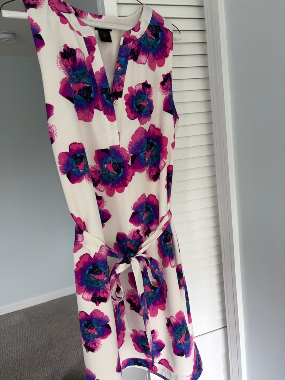 Ann Taylor White Mini Dress with Pink & Blue Floral Print